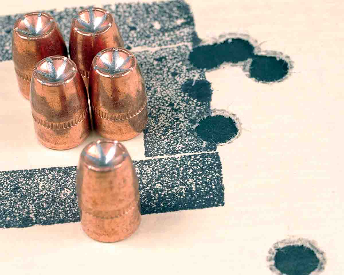 This 25-yard group consisted of Speer 125-grain Gold Dot bullets and 9.5 grains of Unique loaded in .357 Magnum cases.